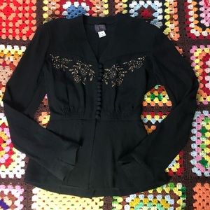 1980’s black long sleeve button down blouse